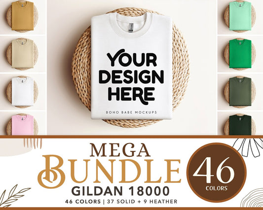 Gildan 18000 Sweatshirt Mockup Bundle | Boho Babe Folded Mockup Design - Vol.1