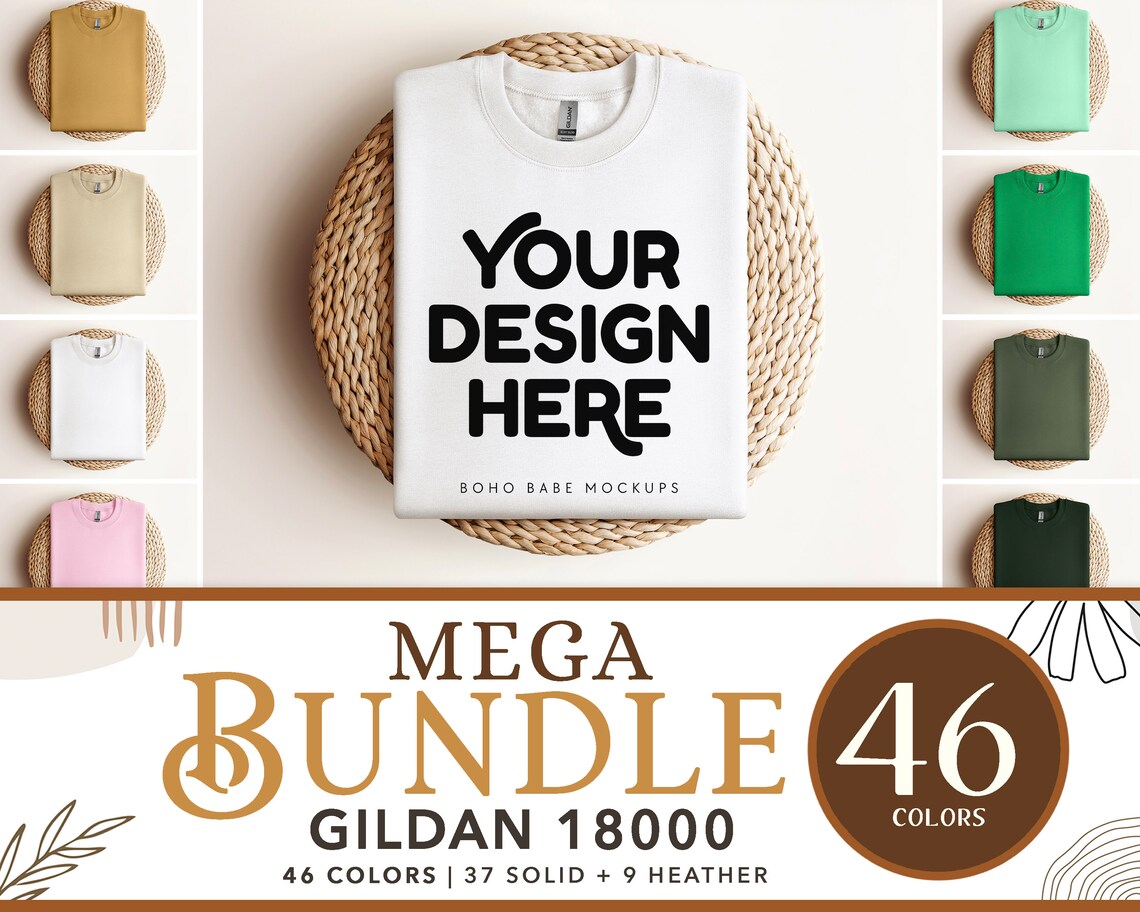 Gildan 18000 Sweatshirt Mockup Bundle | Boho Babe Folded Mockup Design - Vol.1