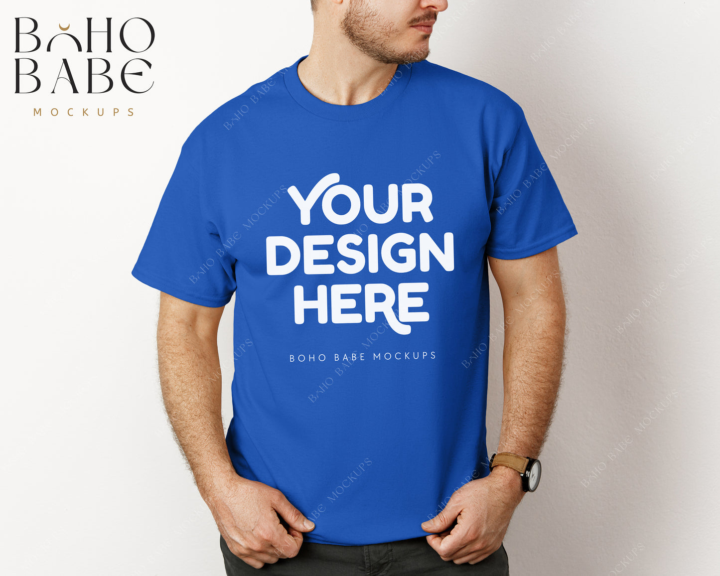 Gildan 5000 ROYAL Male Model Mockup | Boho Babe Model Shirt Mockup Design Vol.3