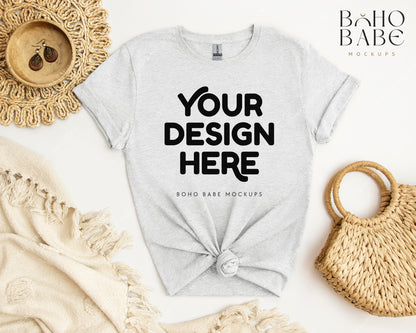 Gildan 64000 ASH T-shirt Mockup | Boho Babe Flatlay Mockup Design Vol.2