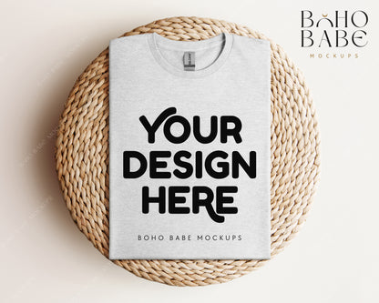 Gildan 64000 ASH T-shirt Mockup | Boho Babe Folded Mockup Design Vol.1