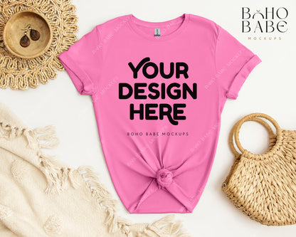 Gildan 64000 AZALEA T-shirt Mockup | Boho Babe Flatlay Mockup Design Vol.2