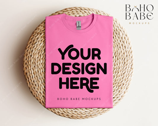 Gildan 64000 AZALEA T-shirt Mockup | Boho Babe Folded Mockup Design Vol.1