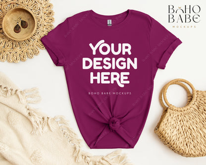 Gildan 64000 BERRY T-shirt Mockup | Boho Babe Flatlay Mockup Design Vol.2