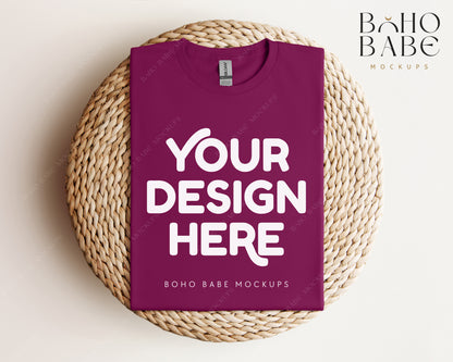 Gildan 64000 BERRY T-shirt Mockup | Boho Babe Folded Mockup Design Vol.1