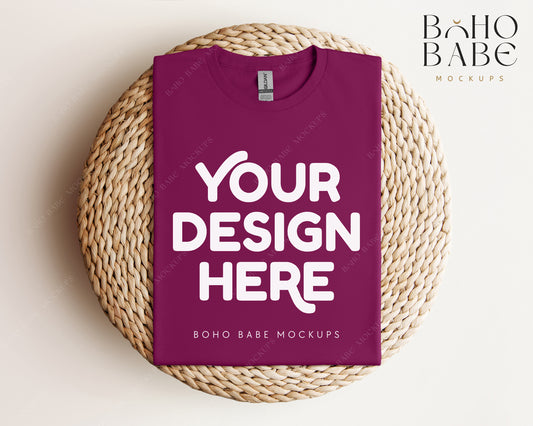 Gildan 64000 BERRY T-shirt Mockup | Boho Babe Folded Mockup Design Vol.1