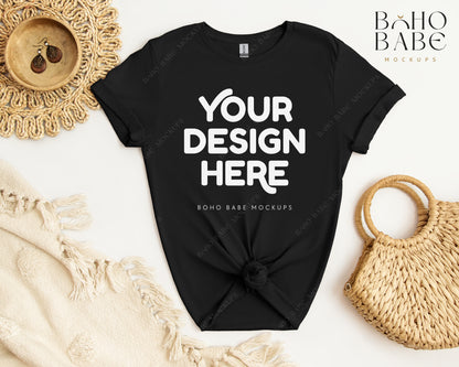 Gildan 64000 BLACK T-shirt Mockup | Boho Babe Flatlay Mockup Design Vol.2