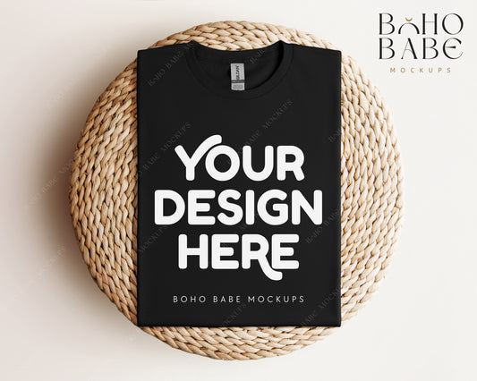 Gildan 64000 BLACK T-shirt Mockup | Boho Babe Folded Mockup Design Vol.1