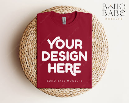 Gildan 64000 CARDINAL RED T-shirt Mockup | Boho Babe Folded Mockup Design Vol.1