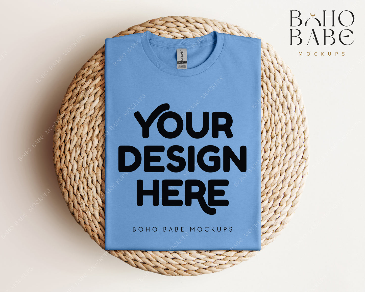 Gildan 64000 CAROLINA BLUE T-shirt Mockup | Boho Babe Folded Mockup Design Vol.1