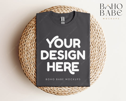 Gildan 64000 CHARCOAL T-shirt Mockup | Boho Babe Folded Mockup Design Vol.1