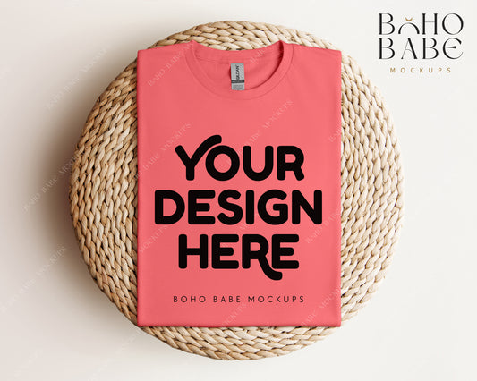 Gildan 64000 CORAL SILK T-shirt Mockup | Boho Babe Folded Mockup Design Vol.1