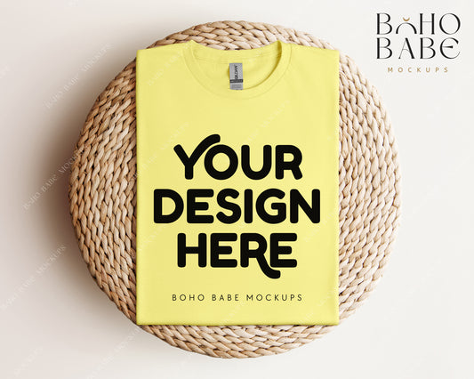 Gildan 64000 CORN SILK T-shirt Mockup | Boho Babe Folded Mockup Design Vol.1