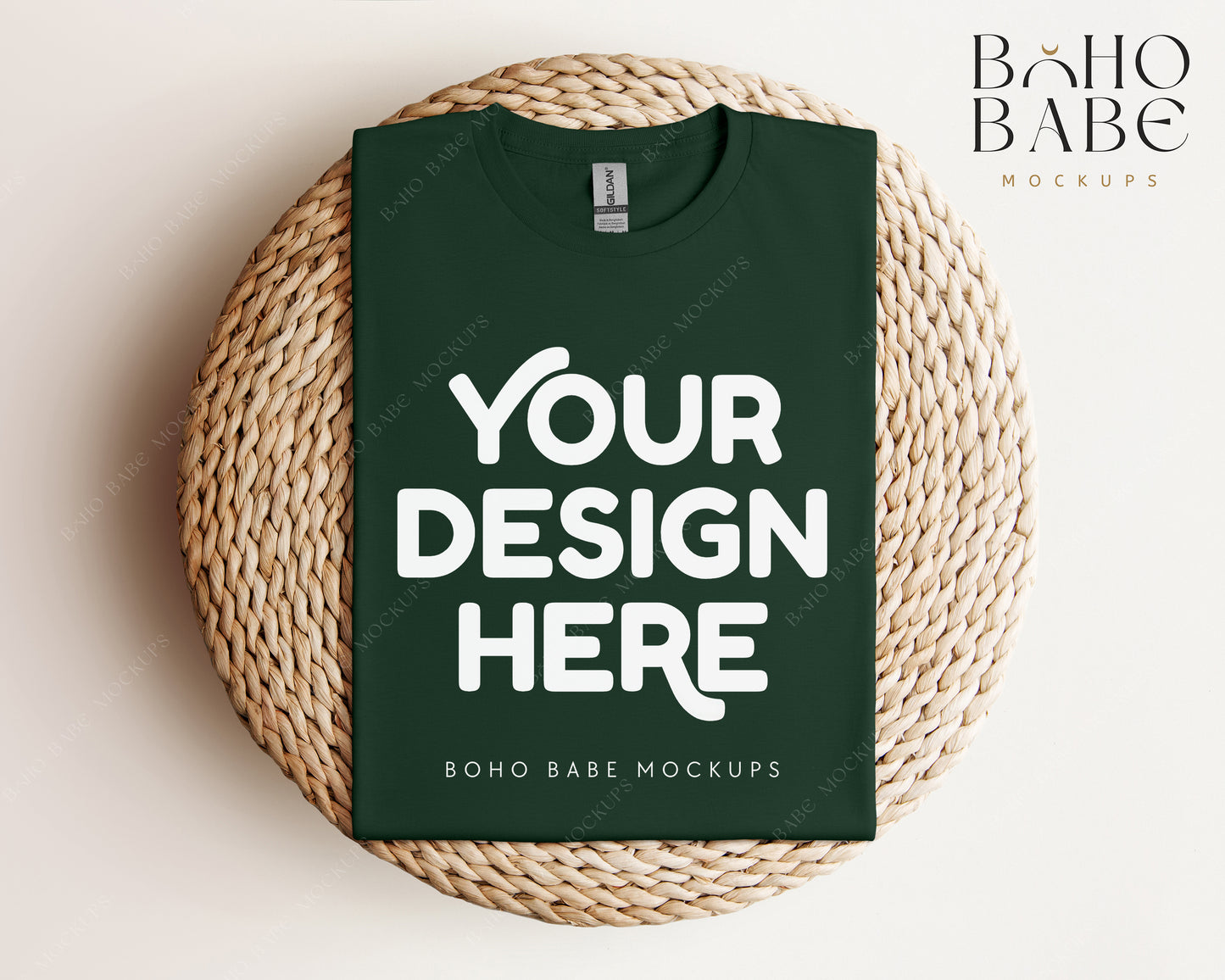 Gildan 64000 FOREST GREEN T-shirt Mockup | Boho Babe Folded Mockup Design Vol.1