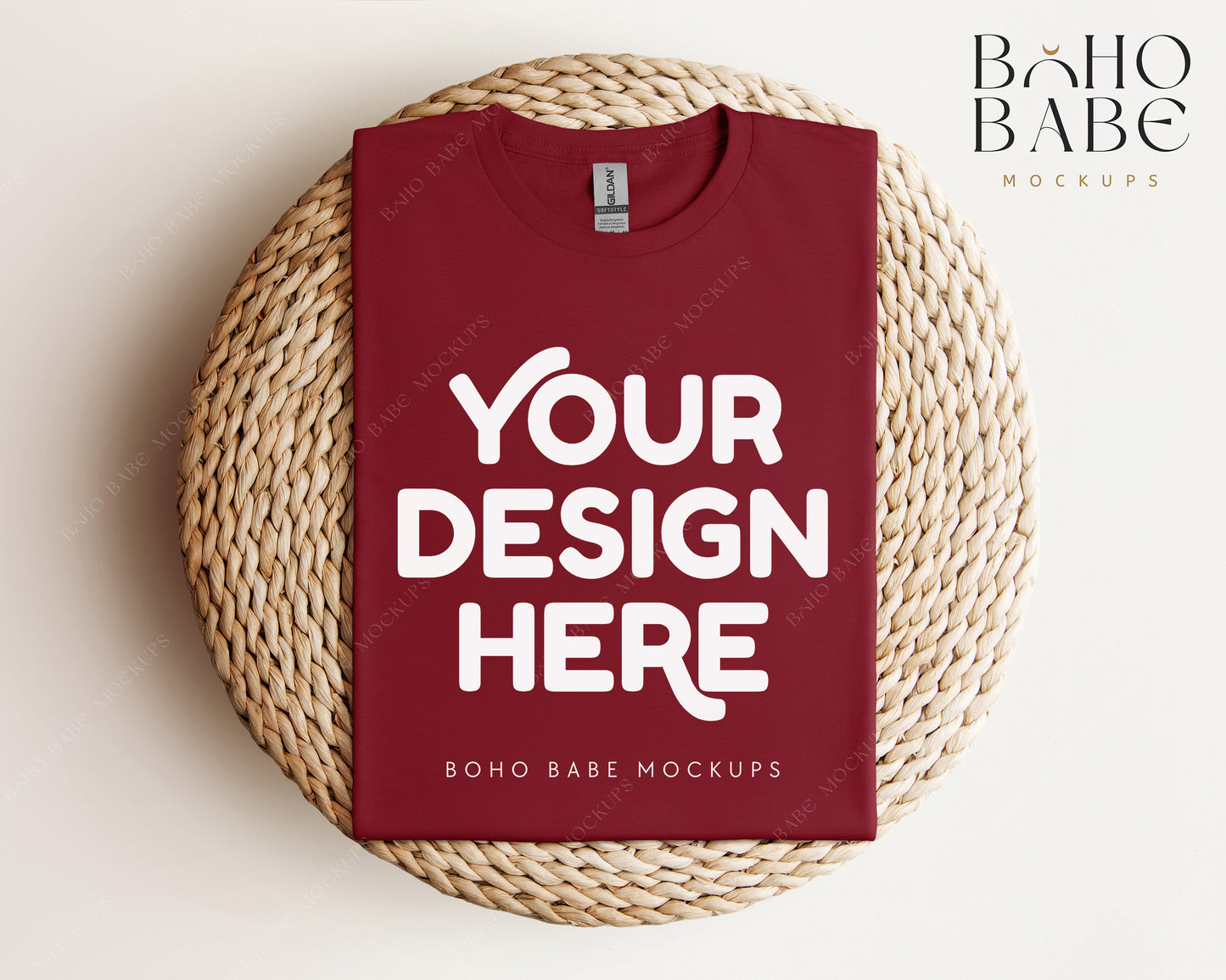 Gildan 64000 GARNET T-shirt Mockup | Boho Babe Folded Mockup Design Vol.1