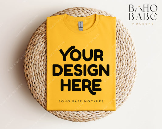 Gildan 64000 GOLD T-shirt Mockup | Boho Babe Folded Mockup Design Vol.1