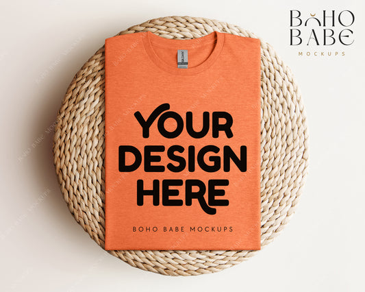 Gildan 64000 HEATHER ORANGE T-shirt Mockup | Boho Babe Folded Mockup Design Vol.1