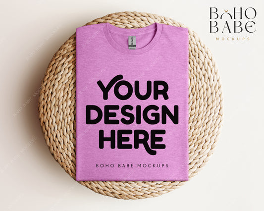 Gildan 64000 HEATHER RADIANT ORCHID T-shirt Mockup | Boho Babe Folded Mockup Design Vol.1