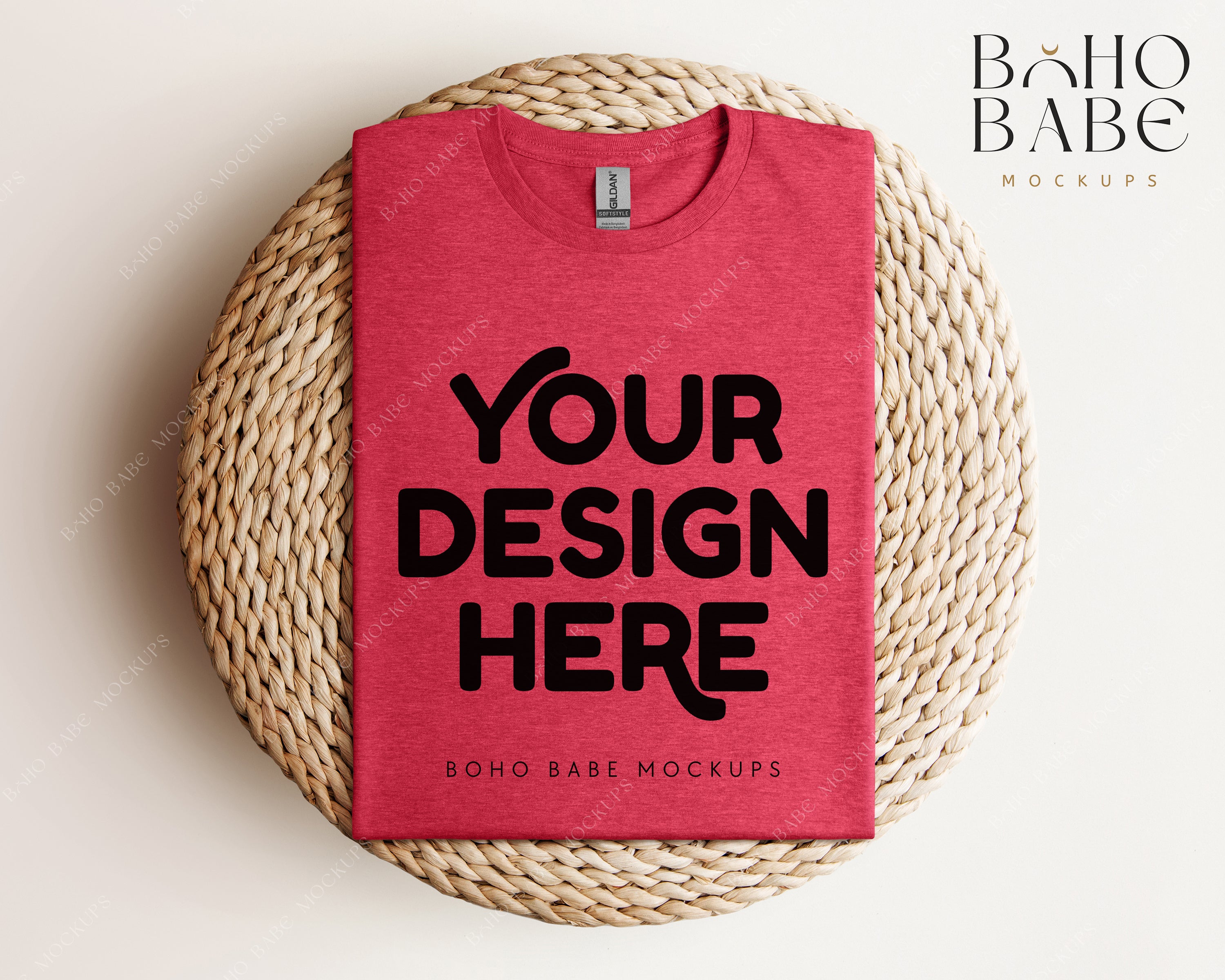 Gildan 64000 HEATHER RED T-shirt Mockup | Boho Babe Folded Mockup Desi ...