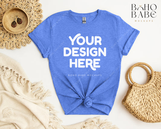 Gildan 64000 HEATHER ROYAL T-shirt Mockup | Boho Babe Flatlay Mockup Design Vol.2