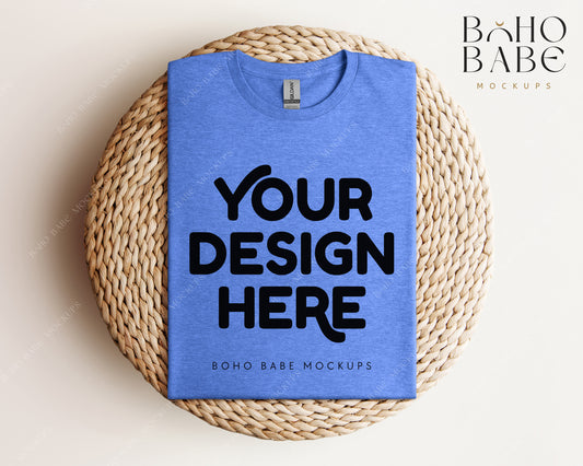 Gildan 64000 HEATHER ROYAL T-shirt Mockup | Boho Babe Folded Mockup Design Vol.1