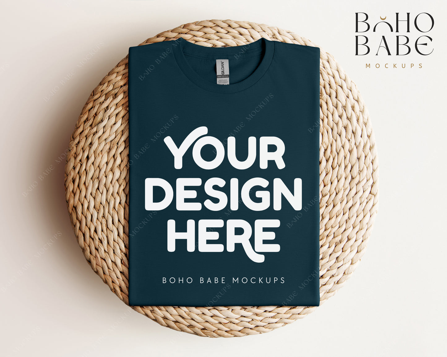 Gildan 64000 MIDNIGHT T-shirt Mockup | Boho Babe Folded Mockup Design Vol.1