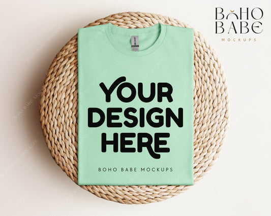 Gildan 64000 MINT GREEN T-shirt Mockup | Boho Babe Folded Mockup Design Vol.1