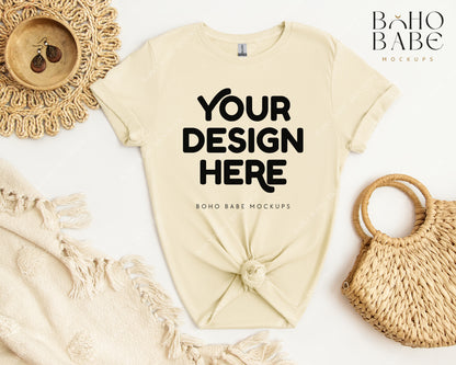 Gildan 64000 NATURAL T-shirt Mockup | Boho Babe Flatlay Mockup Design Vol.2