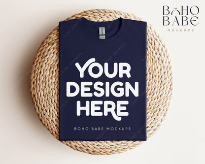 Gildan 64000 NAVY T-shirt Mockup | Boho Babe Folded Mockup Design Vol.1