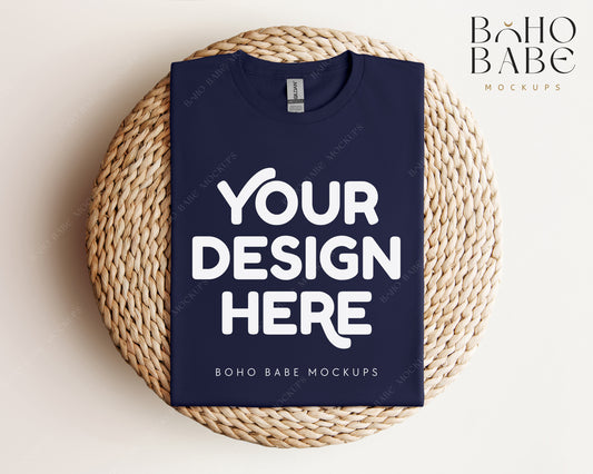 Gildan 64000 NAVY T-shirt Mockup | Boho Babe Folded Mockup Design Vol.1