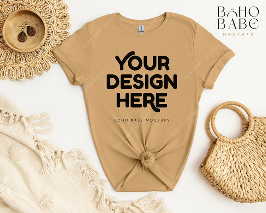 Gildan 64000 OLD GOLD T-shirt Mockup | Boho Babe Flatlay Mockup Design Vol.2