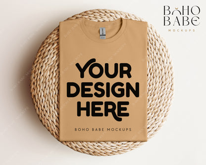 Gildan 64000 OLD GOLD T-shirt Mockup | Boho Babe Folded Mockup Design Vol.1