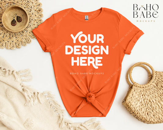 Gildan 64000 ORANGE T-shirt Mockup | Boho Babe Flatlay Mockup Design Vol.2