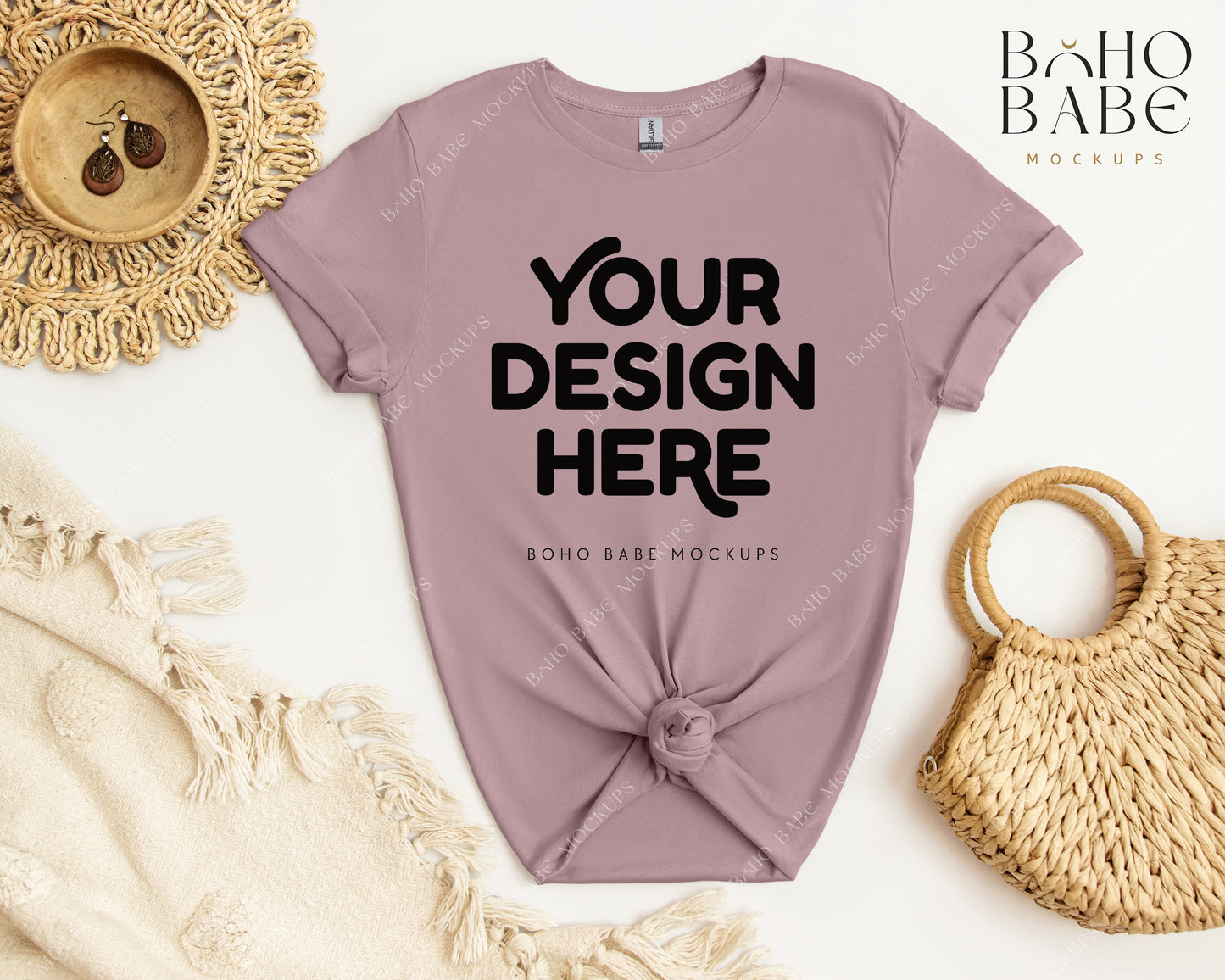 Gildan 64000 PARAGON T-shirt Mockup | Boho Babe Flatlay Mockup Design Vol.2