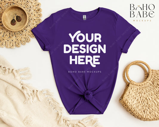 Gildan 64000 PURPLE T-shirt Mockup | Boho Babe Flatlay Mockup Design Vol.2