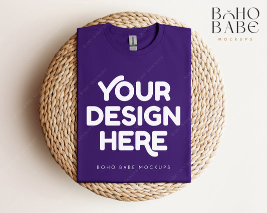 Gildan 64000 PURPLE T-shirt Mockup | Boho Babe Folded Mockup Design Vol.1