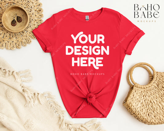 Gildan 64000 RED T-shirt Mockup | Boho Babe Flatlay Mockup Design Vol.2