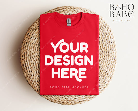 Gildan 64000 RED T-shirt Mockup | Boho Babe Folded Mockup Design Vol.1