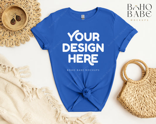 Gildan 64000 ROYAL T-shirt Mockup | Boho Babe Flatlay Mockup Design Vol.2