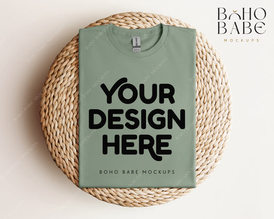 Gildan 64000 SAGE T-shirt Mockup | Boho Babe Folded Mockup Design Vol.1