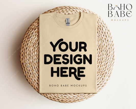 Gildan 64000 SAND T-shirt Mockup | Boho Babe Folded Mockup Design Vol.1