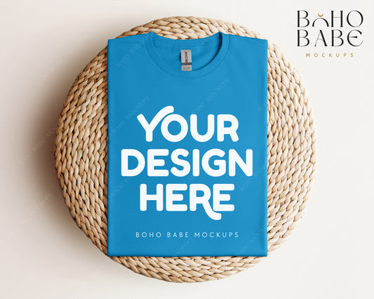 Gildan 64000 SAPPHIRE T-shirt Mockup | Boho Babe Folded Mockup Design Vol.1