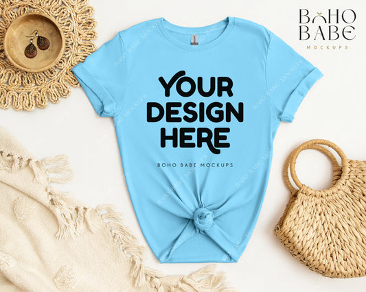 Gildan 64000 SKY T-shirt Mockup | Boho Babe Flatlay Mockup Design Vol.2