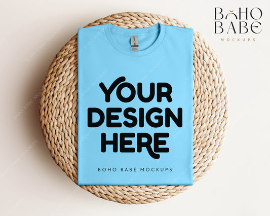 Gildan 64000 SKY T-shirt Mockup | Boho Babe Folded Mockup Design Vol.1