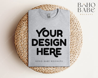 Gildan 64000 SPORT GREY T-shirt Mockup | Boho Babe Folded Mockup Design Vol.1