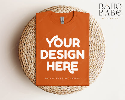 Gildan 64000 TEXAS ORANGE T-shirt Mockup | Boho Babe Folded Mockup Design Vol.1