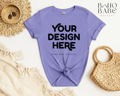 Gildan 64000 VIOLET T-shirt Mockup | Boho Babe Flatlay Mockup Design Vol.2