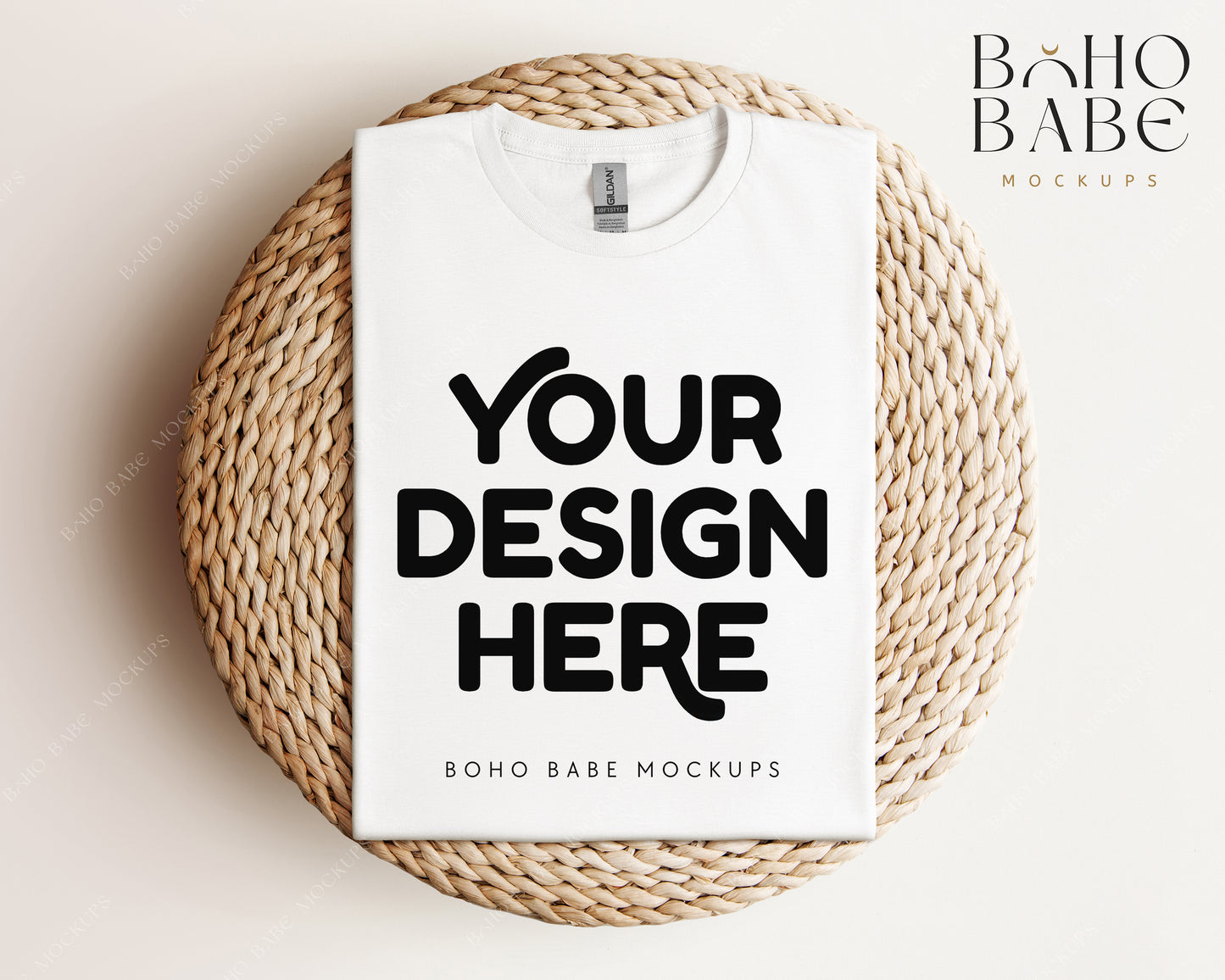 Gildan 64000 WHITE T-shirt Mockup | Boho Babe Folded Mockup Design Vol.1