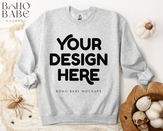 Gildan 18000 Halloween Sweatshirt Mockup Bundle | Boho Babe Flatlay Mockups - Vol.3