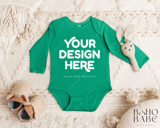 Rabbit Skins 4411 KELLY Long Sleeve Bodysuit Mockup | Boho Babe Flatlay Mockup Design Vol.1